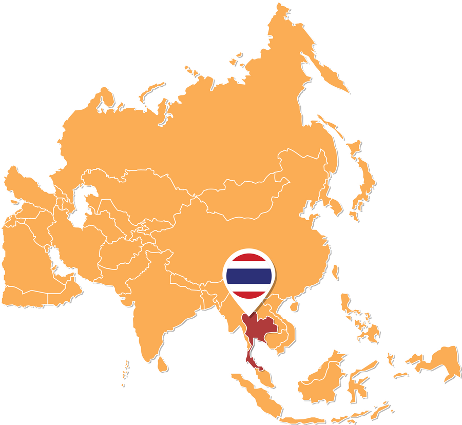 Thailand map in Asia, Icons showing Thailand location and flags.